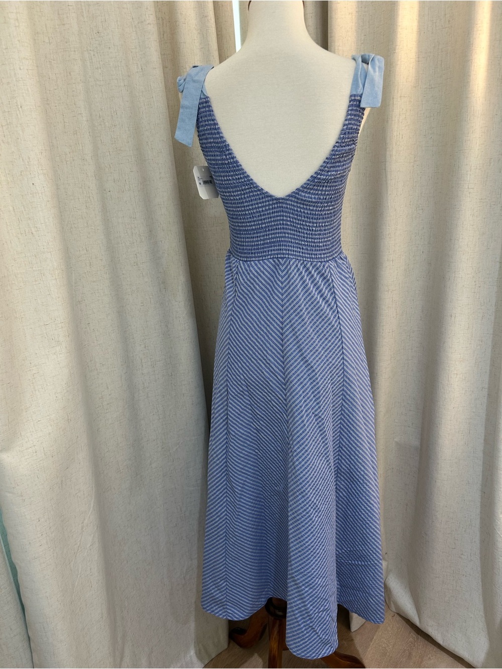 Altar'd State Blue Cowgirl Smocked Striped Tie Strap Midi Dress Size XS NWT - Picture 5 of 9